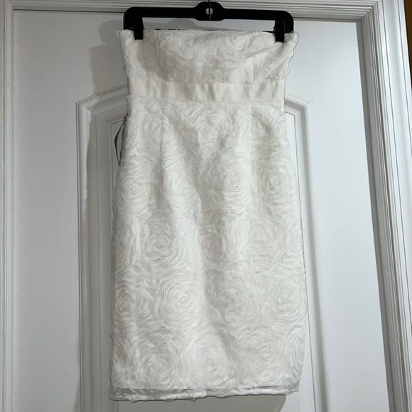 NWT-0- Ann Taylor white rosette tulle chiffon strapless dress